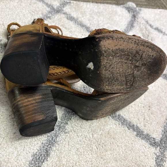 Freebird By Steven Axel Strap Heeled Braided Leather Sandals Chunk Heel Womens 7 - Picture 8 of 10